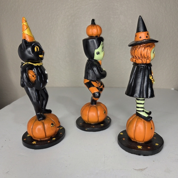 Johanna Parker Halloween Black Cat Frankenstein And Witch Figurines Set HTF Rare - Picture 4 of 10